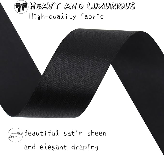 Black Solid Satin Ribbon 1 Inch 25 Yards Solid Polyester Fabric Ribbon for Gift Wrapping Wedding Christmas Baby Shower Birthday Party Decoration Handmade Immortal Flower Craft