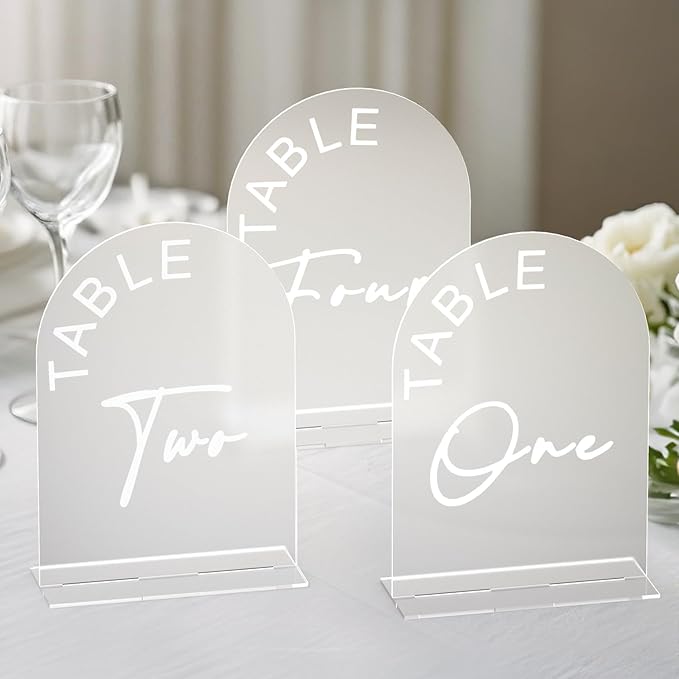 Frosted Arch Wedding Table Numbers 1-20 with Stands, 5x7 Inch Acrylic Arch Sign with Holder for Wedding Reception Table Centerpiece Decoration