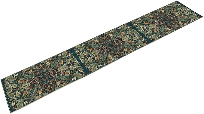 Green Morris Floral Table Runner, Boho Rustic Country Farmhouse Teal Red Rose Pattern for Home Kitchen Table Decor Dining Coffee Room Party Decor 13x120in