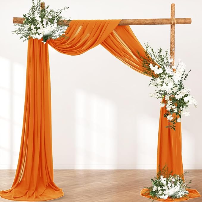 Wedding Arch Draping Fabric 2 Panels 30'' x 18FT Orange Sheer Chiffon Arch Drapery for Photo Booth Bridal Shower Baby Shower Church Decor Newborn Photography Christening Outdoor Party