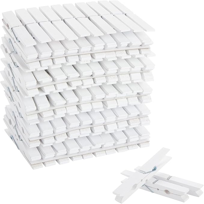 Juvale Wooden Clothespins - Outdoor Drying & Heavy-Duty Clothes Pins - White Clothespins for Home Decor & Photo Clips - Craft Projects & Wood Clips - Pack of 100, White, 4 in
