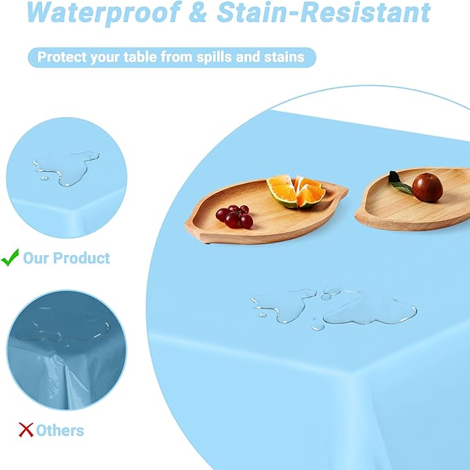 4 PCS SkyBlue Plastic Tablecloth, 54" x 108" Waterproof Picnic Table Cover for Indoor Outdoor, Disposable Stain Resistant Table Cloth of Baptism Decorations, Picnic Camping Party Essentials