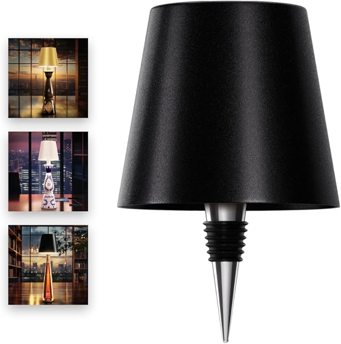 Wireless Bottle Lamp for Any Type of Bottle - LED Bottle Lamp for Indoor & Outdoor - 100% Waterproof - Adjustable Brightness and Light Temperature 3000-6000K - Wireless & Rechargeable (Black)
