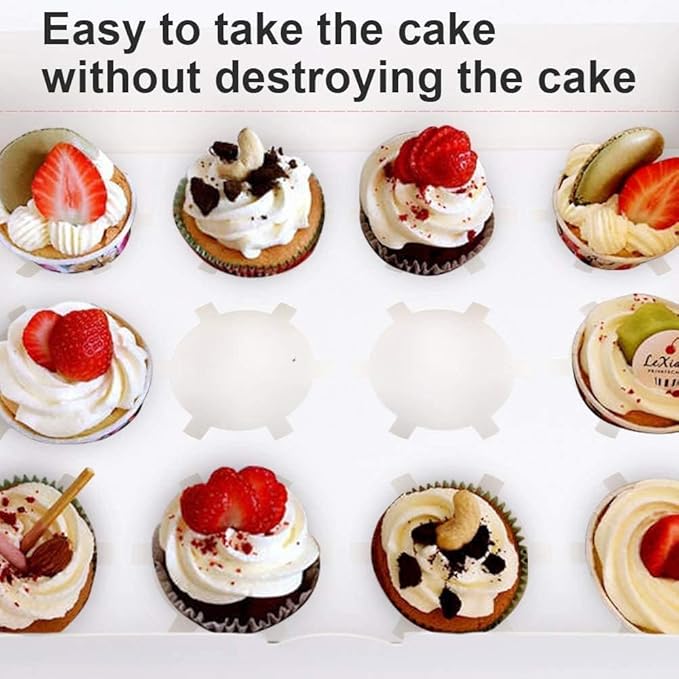 Rarapop 6 Pack Cupcake Boxes Hold 12 Standard Cupcakes, Food Grade Cupcake Holders Bakery Carrier Boxes with Windows and Inserts for Cupcakes, Muffins and Pastries