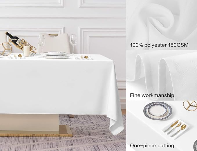 Surmente 2 Pack White Rectangle Tablecloth 60 x 102-inch Rectangular Polyester Table Cloth for Weddings, Banquets, or Restaurants