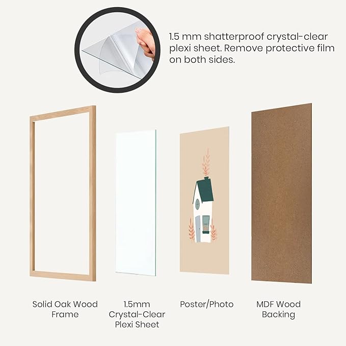Opposite Wall - 22x28 in - Natural Solid Oak Wood Picture Frame - Lightweight, Versatile & Shatterproof - Wall Hanging Poster or Photo Frame - Wall Decor for Office, Gallery & Home