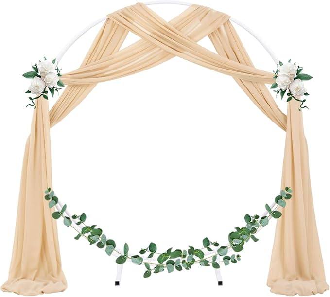 Socomi Wedding Arch Draping Fabric 2 Panels 29" x 19Ft Champagne Sheer Chiffon Curtain Drapes 6 Yards for Wedding Ceremony Birthday Party Decoration