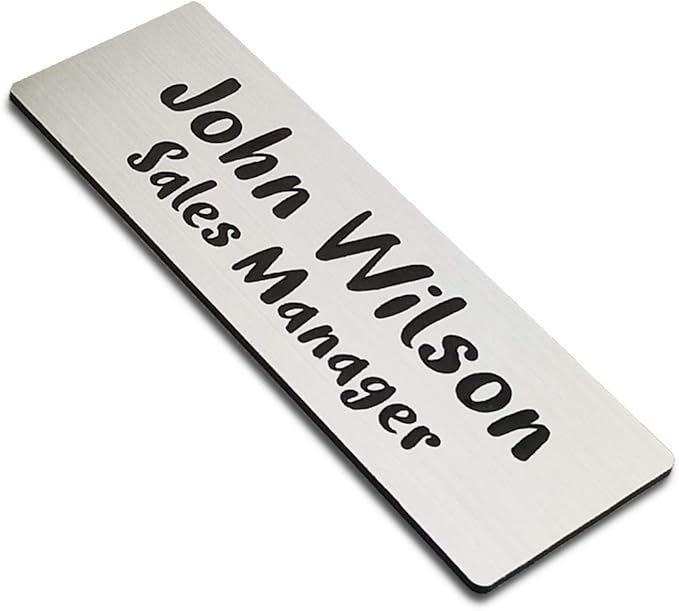 Custom Engraved Name Tag Badges for Business, Personalized Identification with Pin, Magnetic, Adhesive, or Blank Backing, 1"x3", White/Blue Text