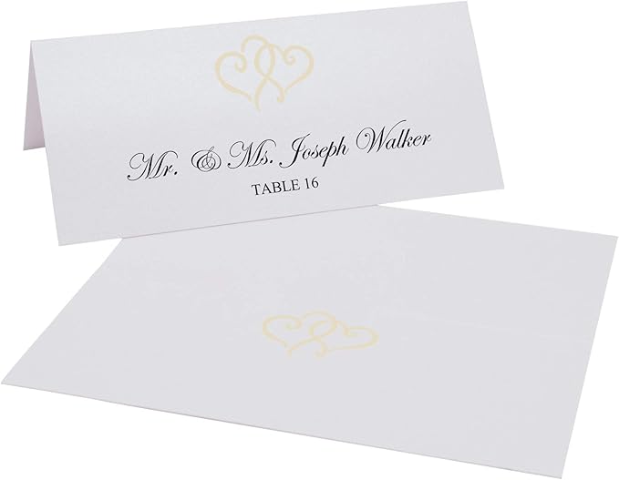 Linked Hearts Place Cards, Ivory (Choose Color), Set of 25, Pre-cut and Scored - Wedding, Party, Dinner, and Special Events - Made in the USA