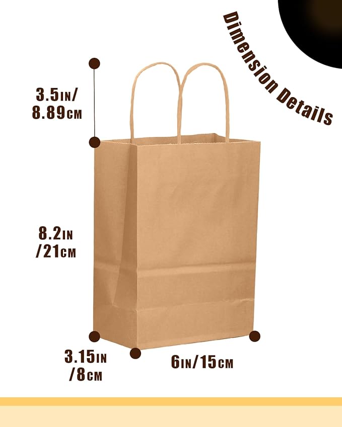 qiqee 26-Packs Brown Gift Bags with Handles Bulk 8.3"x3"x 6" Small Size Kraft Paper Bags Multiple Uses (Small Size)