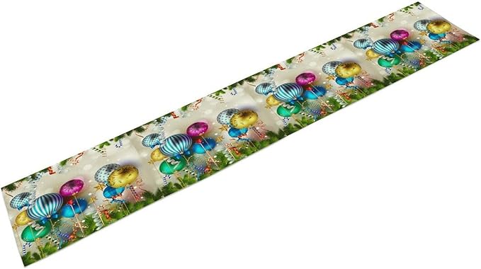 Christmas Table Runner,Colorful Balls Xmas Tree Snowflake Pattern Print Tablecloth Burlap for Hotel Indoors Outdoor Dining Room Kitchen Home Decor,W13X L36 in