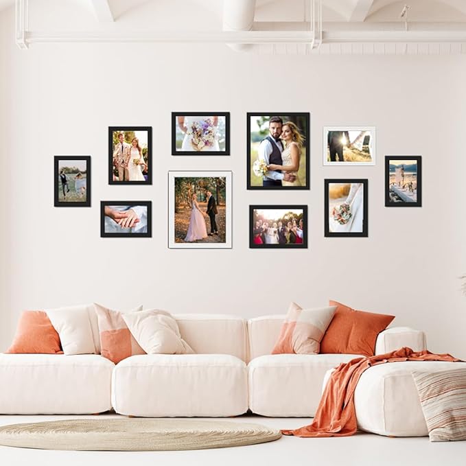 KTKDE A4 Black Picture Frame Set of 6, 8.3x11.7 Wooden Photo Frame Black Engineered Wood with Plexi-Glass for Poster Frame with Wood-grain Wall or Tabletop Living Room Bedroom Home Decor best gift