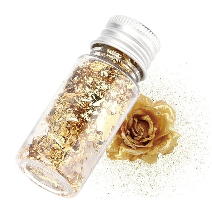Lwuey Decorating Flakes, Gold Leaf Cake Decoration Flake Goldlen Toppers Gilding Foil Decor Imitation Metallic Decorative Drink Cooking Chocolates Cakes Drinks Dessert Cupcake Makeup 4PCS