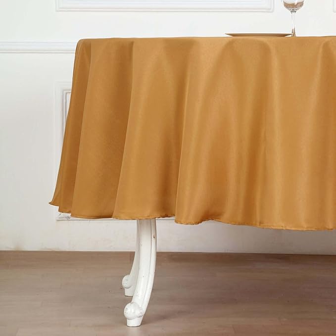 Efavormart Round Tablecloth, 90 Inch Stain & Wrinkle Resistant Washable Table Cloth, Decorative Polyester Fabric Table Cover for Banquet, Wedding, Dining- Gold