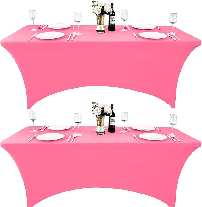 2-Pack 8ft Spandex Table Covers for Rectangle Folding Tables - Washable Elastic Tablecloth - Ultimate Fitted Table Protector for Birthday Parties, Trade Shows, Banquet