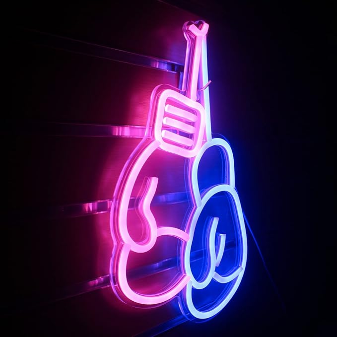 Lucunstar Boxing Gloves Neon lights Pink Blue LED Light Sign Boxing Gloves Neon Signs for Gym Wall Decoration Boxing Gloves Neon Light with USB/Switch,Room Decor, Man Cave Decor for Men