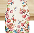 Spring Floral Bird Table Runner, Watercolor Pink Flower Plants Nature Butterfly Table Runner for Kitchen Dinner Living Room Home Party, 13x60 Inch