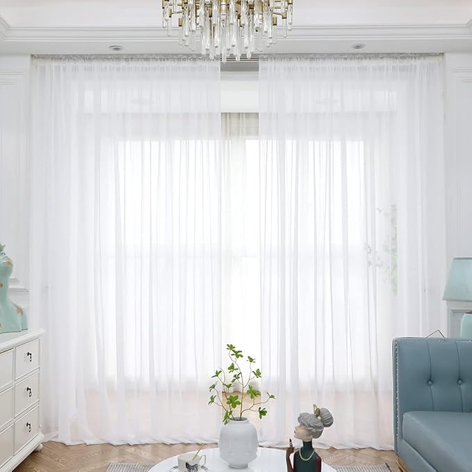 Window White Sheer Curtains 60 Inches Width 108 Inches Long 2 Panels Sheer Curtains Clear Curtains Basic Rod Pocket Panel for Home/Living Room/Bedroom/Kids Room