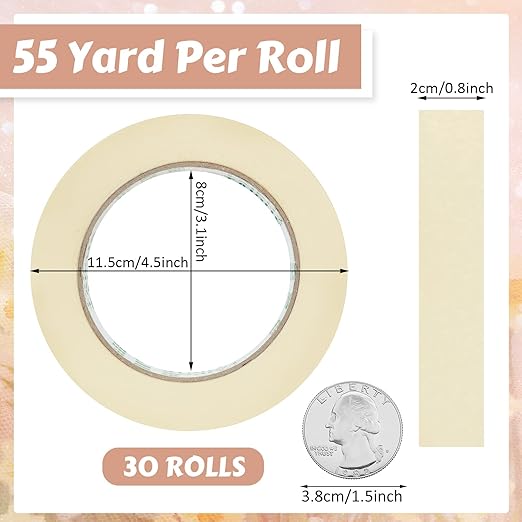 Masking Tape Bulk General Purpose Masking Painting Tape 55 Yards for Painting Home Office School Stationery Arts Crafts Basic Use, Easy Removal(30 Rolls,0.8 Inch)
