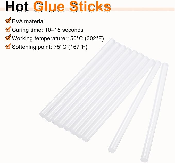 HARFINGTON 10pcs Hot Glue Sticks 0.43" Dia x 10.63" Long EVA Mini Hot Melt Adhesive Glue Stick for Hot Melt Gun Wood Plastic Glass Flowers Fabrics Foam, Clear