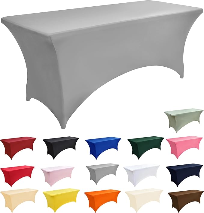 113 6-Pack 6ft Spandex Table Covers for Rectangle Standard Folding Tables - Wrinkle Resistant Stretch Tablecloths - Ultimate Fitted Table Protector for Parties, Banquet, and Wedding