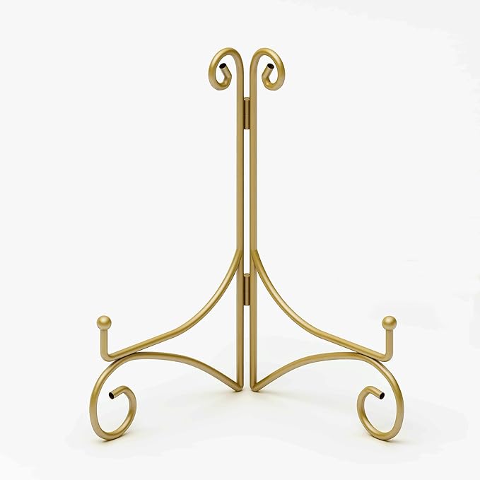 Iron Plate Stand for Display with Folding Design, Picture Stands for Tables, 12 Inch Large Easels for Displaying for Book, Art Piece, Photo and Platter, 12’’ Gold, 2-Pack