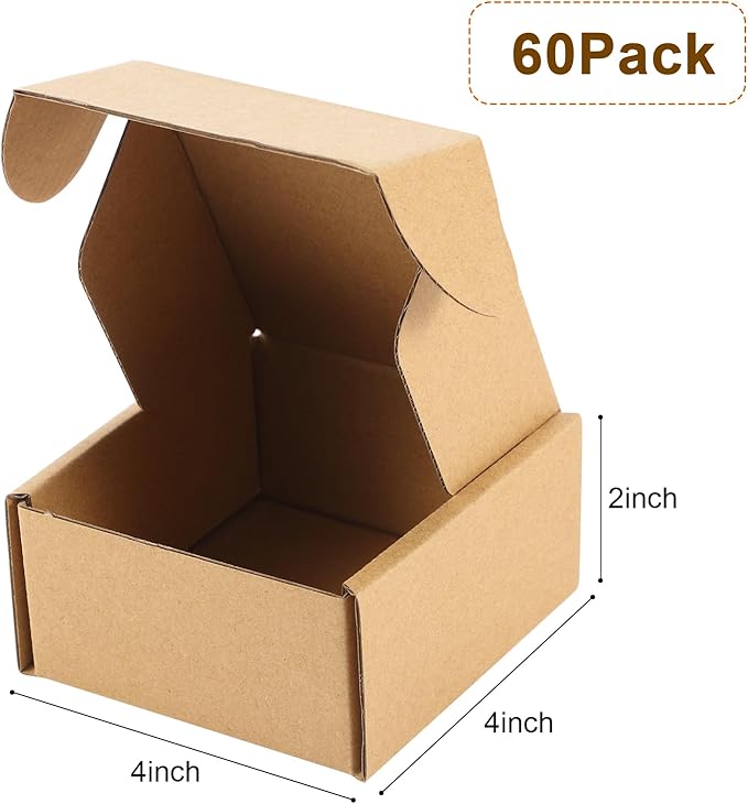 Qilery 60 Pcs Shipping Boxes Cardboard Gift Corrugated Cardboard Brown Boxes Mailer Packaging for Mailing Small Business Present (4x 4 x 2 Inch)