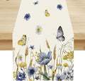 Floral Table Runner, Spring Watercolor Flower Plants Nature Butterfly Table Runner for Kitchen Dinner Living Room Home Party, 13x120 Inch