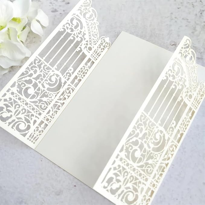 MillaSaw Glitter Ivory Invitation Card For Marriage Birthday House Warming Invitation Kits (IVORY GLTTER, 4.9"x7.1")