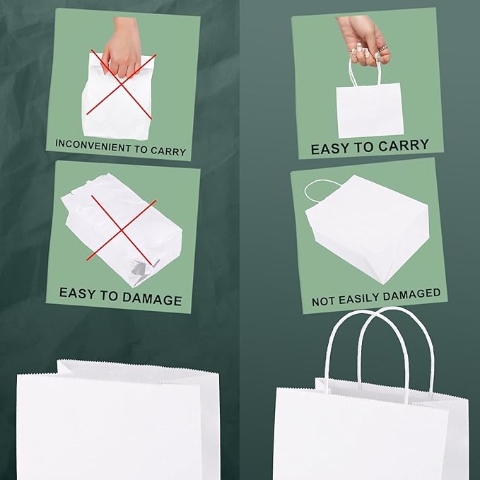 METRONIC White Paper Gift Bags with Handles, 5.25x3.75x8 inches, 1000 Pcs