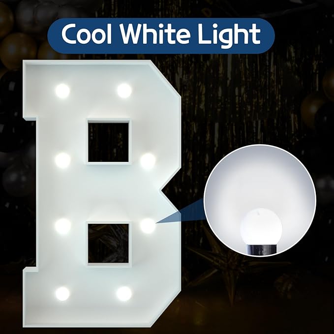 Marquee Letters 3 Feet Tall Large Light Up Letters Baby Shower Decorations Wedding Engagement Happy birthday White Party Decorations Big Cardboard Backdrop B
