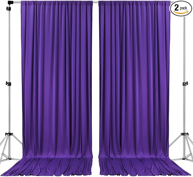 AK TRADING CO. 10 feet Wide x 12 feet Long Polyester Backdrop Drapes Curtains Panels with Rod Pockets - Wedding Ceremony Party Home Window Decorations - (Purple)