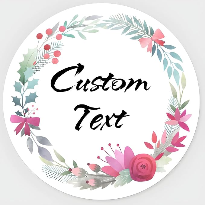Custom Stickers for Weddings, Birthdays & Businesses - Personalized Labels with Your Logo - Waterproof, Fade and Heat Resistant - Pack of 100-1000 (Wreath U, 1.5 Inch)