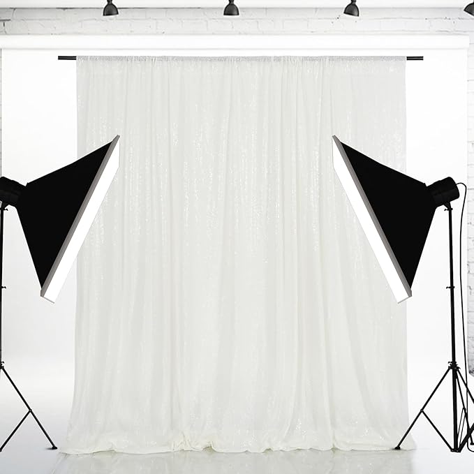 Eternal Beauty White Sequin Backdrop, 20x10 Ft Glitter Background Curtains for Christmas Shimmer Photography Party Wedding Birthday Back Drop Decor