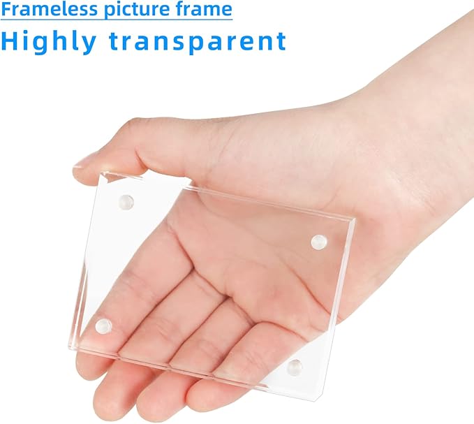 Mini Acrylic Picture Frame 2.5x3.5 Clear Double Sided Magnetic Photo Frames Block Frameless Acrylic Business Card Frame Desktop Display Stand for Office Home Decoration 20mm Thick (10 Pack)