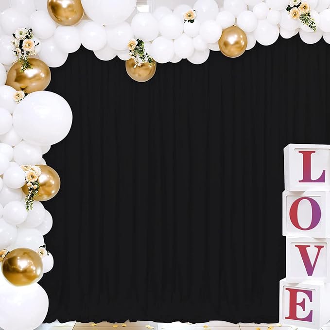 Joydeco Black Backdrop Curtain for Parties, Wrinkle Free Black Backdrop Drapes for Party Home Party, Curtains Backdrop 5ft x 8ft 2 Panels with Rod Pockets
