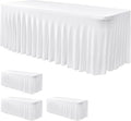 Nasitos White Table Skirt for 6 Foot Rectangle Tables, 4 Pack - 72 x 30 Inch - Stretch Spandex Fitted Table Clothes, Fabric Table Covers Cocktail Tablecloths for Party, Banquet, Birthday
