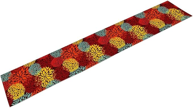 Red Yellow Dahlia Table Runner, Seasonal Autumn Thanksgiving Pattern Print for Home Kitchen Table Decor Dining Coffee Room Party Decor 13x70 Inch
