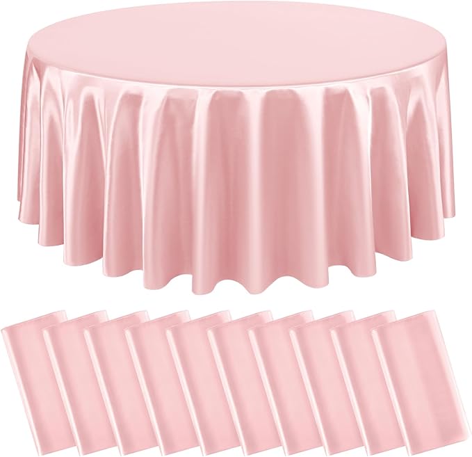 10 Packs Satin Tablecloth 120 Inch Rose Gold Round Table Cloth Silk Tablecloth Smooth Fabric Overlay Satin Table Cover Decoration for Wedding Party Banquet Events