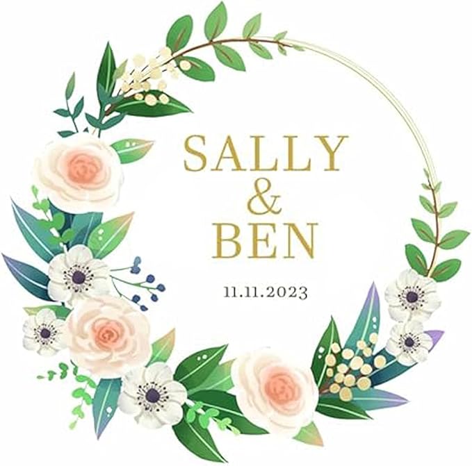 Custom Stickers for Weddings, Birthdays & Businesses - Personalized Labels with Your Logo - Waterproof, Fade and Heat Resistant - Pack of 100-1000 (Wreath P, 2 Inch)