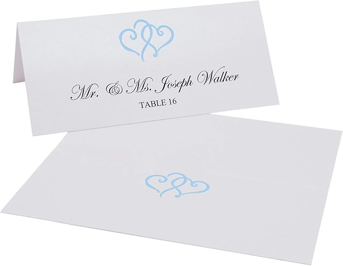 Linked Hearts Printable Place Cards, Light Blue (Choose Color), Set of 60 (10 Sheets), Laser & Inkjet Printers - Wedding, Party, Dinner, and Special Events - Made in the USA