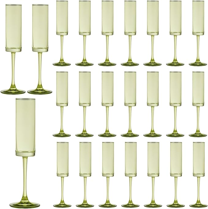24 Pieces Green Champagne Flutes 6 OZ Straight Sided Wine Glasses Champagne Long Stem Drinking Colored Glasses,Set of 24 Hand Blown Champagne Flutes Goblets for Wedding Cocktail Cups,Cava, Prosecco