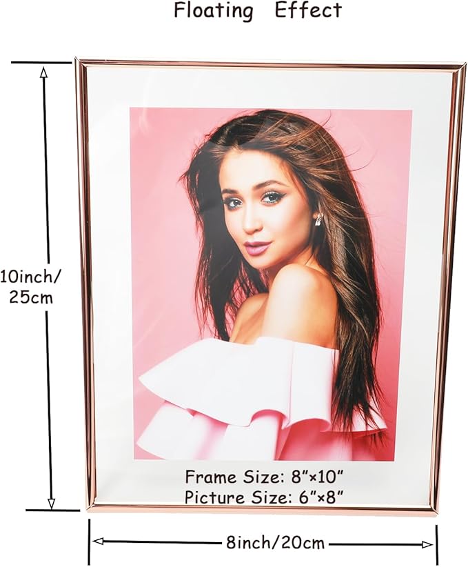 Heart Frame, 8"x10", Rose Gold Floating Frame with Romantic Heart Stand, For Picture 7x9, 6x8, 5x7, Classy For Wedding, Anniversary, Birthday