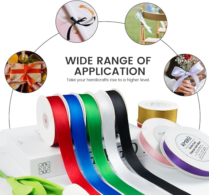 Double Face White Satin Ribbon 5/8 inch X 50 Yards Polyester White Ribbon for Wedding Decor, Wreath, Gift Package Wrapping and Other Projects
