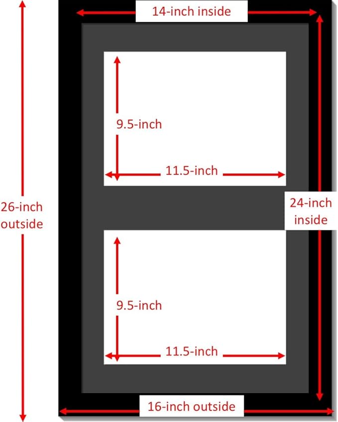 Creative Picture Frames 14X24Bk-B Black Vertical Double Diploma Frame With 2 Opening Black Mat, Holds 2-10X12-Inch Documents With Wall Hanger