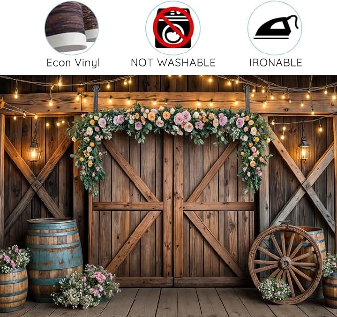 10x10ft Country Wedding Photography Backdrop Rustic Barn Door Photography Backdrop Farmhouse Pink Flower Cabin Wooden Birthday Baby Shower Wedding Bridal Party Banner Photo Booth Props Background
