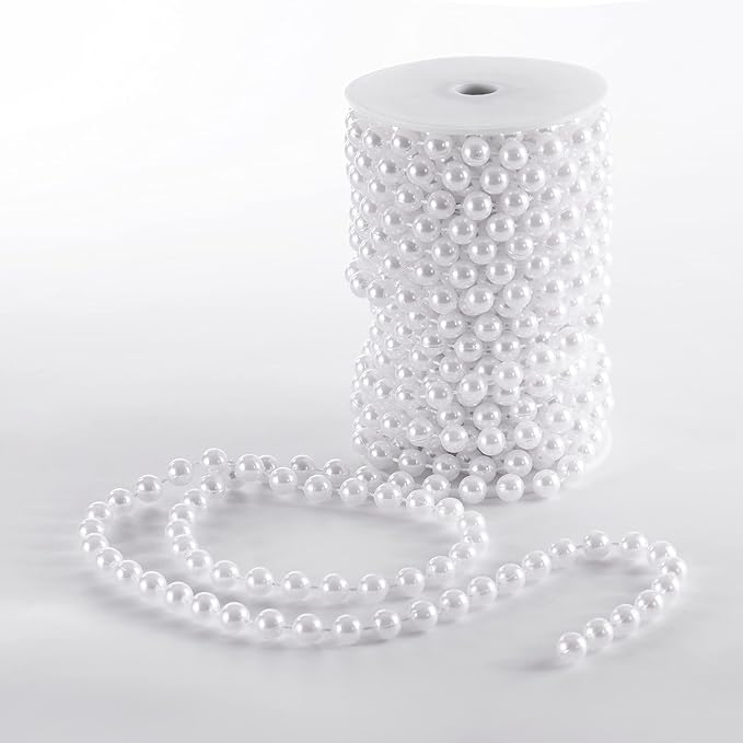 Craft String Pearls 10MM Pearl Bead, 33 Feet White Faux Pearl Garland Spool Roll Strand Wedding Party Decoration, Christmas Tree Decorations