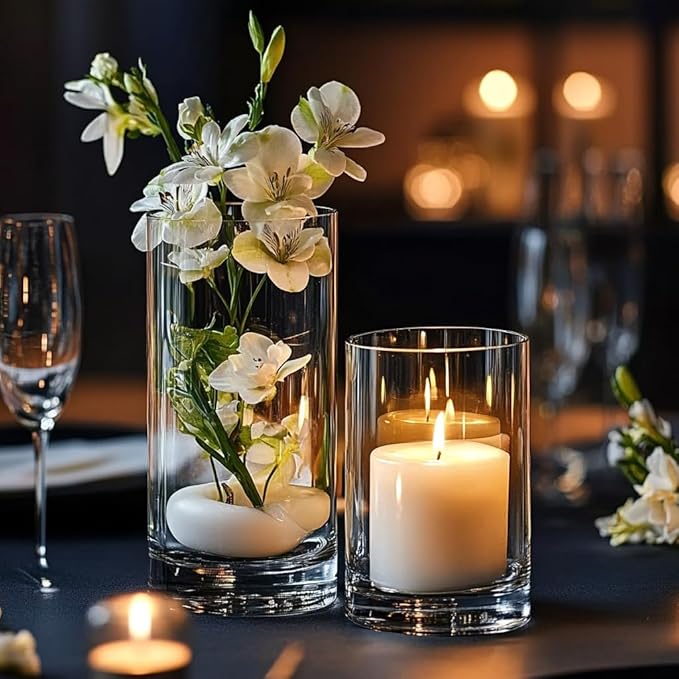 15pcs Clear Glass Vase for Centerpieces, 4,6,7.5,8,10 inch Tall Cylinder Flower Vase Bulk Floating Candle Holder for Wedding Table Home Décor and Party