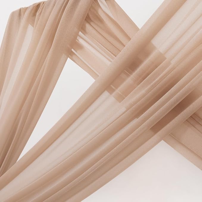 MLMC Nude Wedding Arch Draping Fabric 2 Panels 29" x 20 FT Extra Long Gauze Drapes Sheer Backdrop Curtains 6.6 Yards Outdoor Drapery Panels for Wedding Ceremony Party Ceiling Decoration