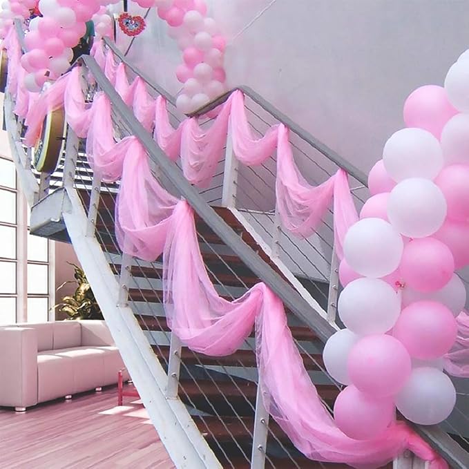 Crystal Organza Tulle Sheer Fabric Backdrop Curtains for Wedding Baby Shower Birthday Party Event Decor, 19” by 30 Yard (Light Pink)